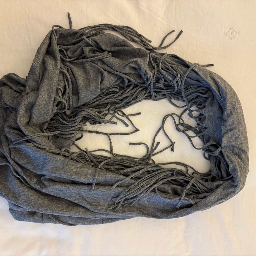Gray Fringe Infinity Scarf